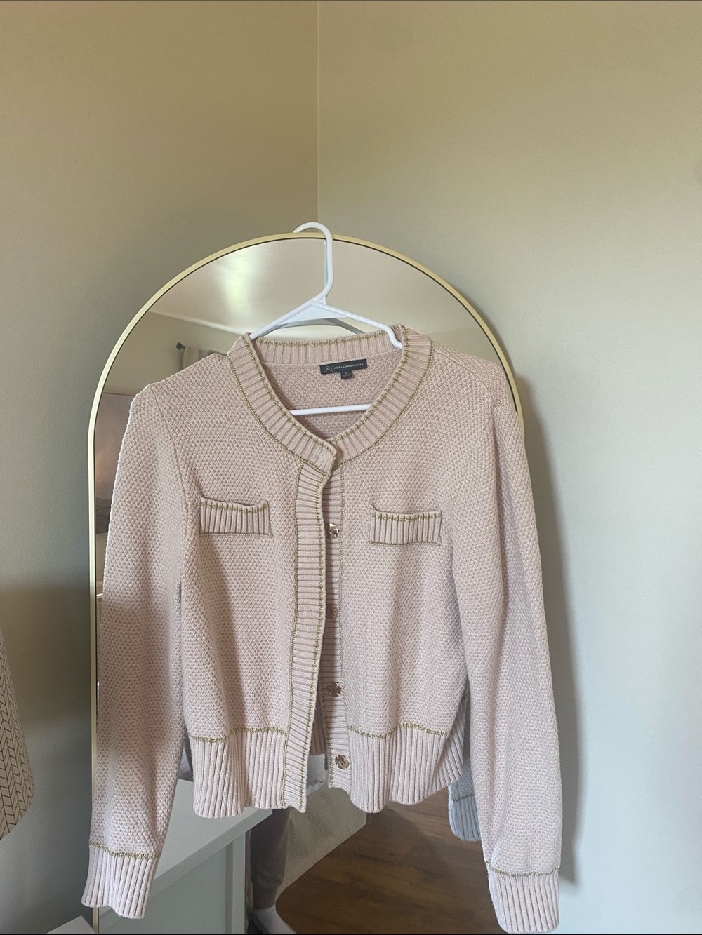 Adrianna Papell Pink-Cream Textured Knit Button Cardigan